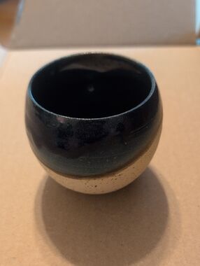 Handmade Two-Tone Ceramic Bowl in Dark Teal and Cream